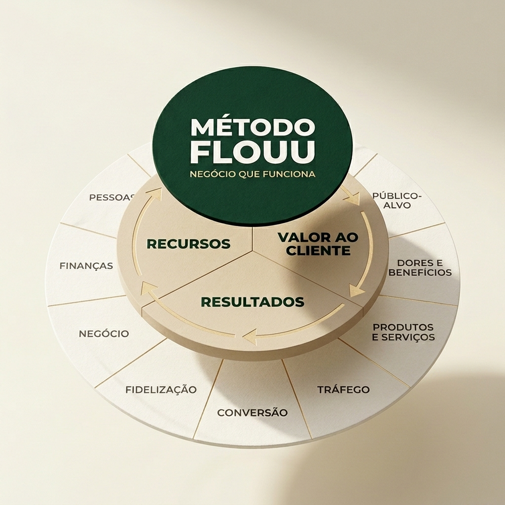 Mandala do Método Flouu com os três pilares e nove áreas do negócio